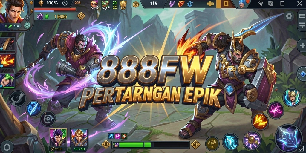 Tangkapan layar gameplay seru dalam 888FW MOBA yang menunjukkan pertarungan antar karakter.