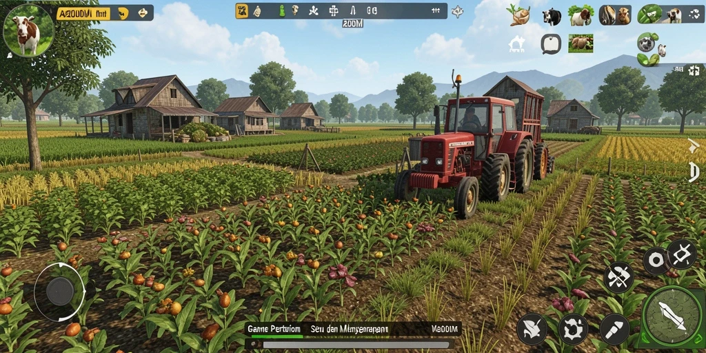 Tampilan gameplay A200M yang mengasyikkan di ladang pertanian.