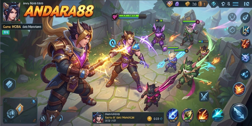 Gambaran gameplay seru dengan aksi MOBA yang intens.