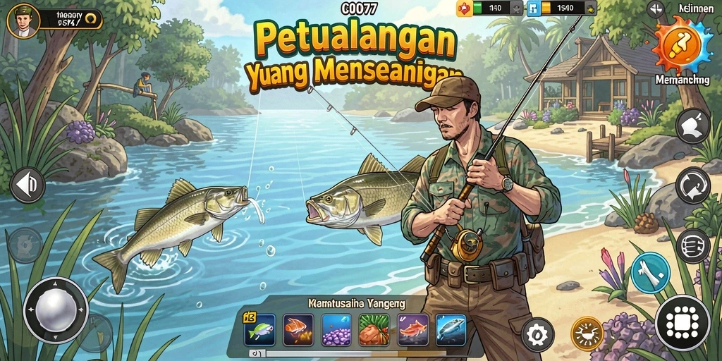 Tampilan gameplay C0077 yang menarik saat memancing.