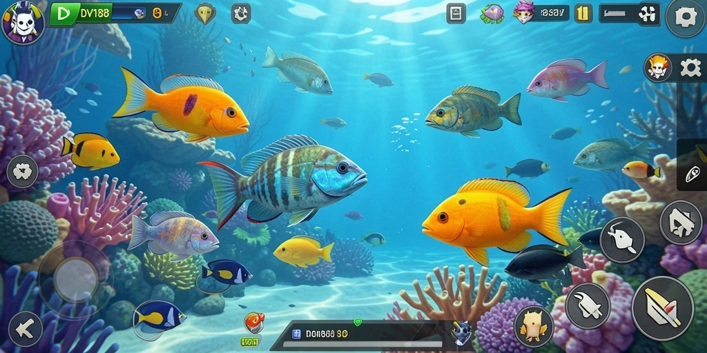 Tampilan menarik dari gameplay DV188 saat menembak ikan.