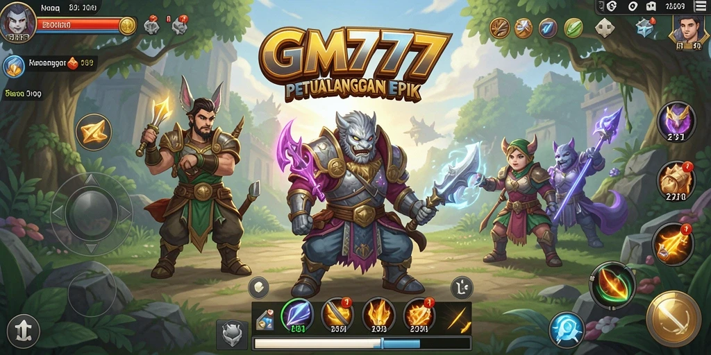 Tangkapan layar dari gameplay GM777 yang menunjukkan pertarungan seru dan eksplorasi.