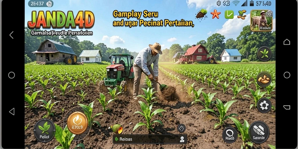 Tampilan menarik dari gameplay Farming JANDA4D dengan banyak aktivitas pertanian.