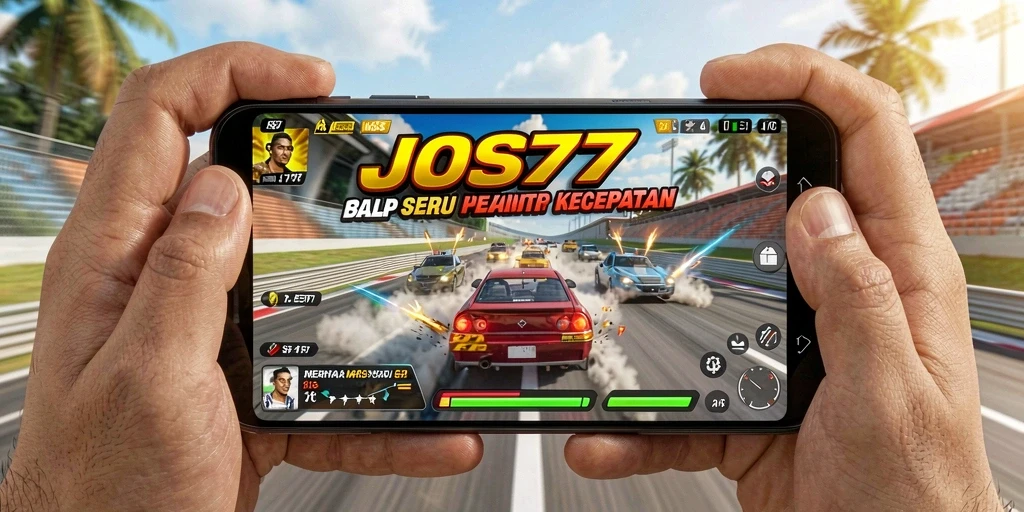 Tampilan utama gameplay JOS77 menunjukkan aksi balap yang mendebarkan.