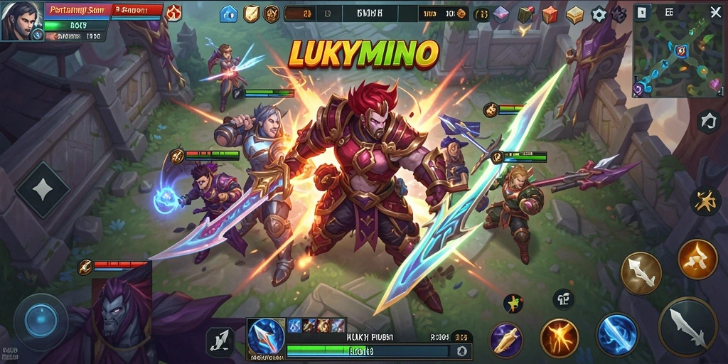 Tampilan gameplay seru dalam LUKYMINO dengan aksi MOBA yang intens.