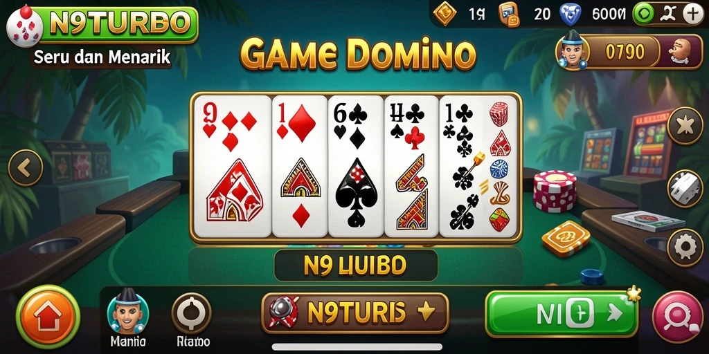 Tampilan gameplay menarik dari N9TURBO di saat permainan domino.