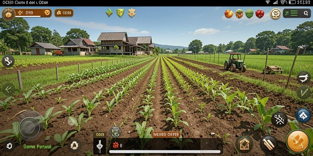 Screenshot gameplay OCE69 menunjukkan aktivitas bertani yang seru dan menarik.