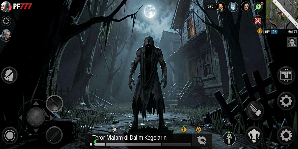 Screenshot menunjukkan aksi menegangkan dalam atmosfer kelam PF777.
