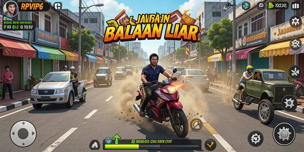 Screenshot gameplay RPVIP6 dengan aksi balapan yang mendebarkan.