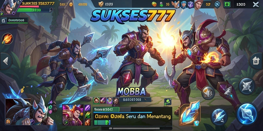 Screenshot utama gameplay SUKSES777 yang penuh aksi MOBA.