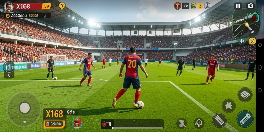 Tangkapan layar permainan X168 yang menampilkan aksi seru di lapangan.